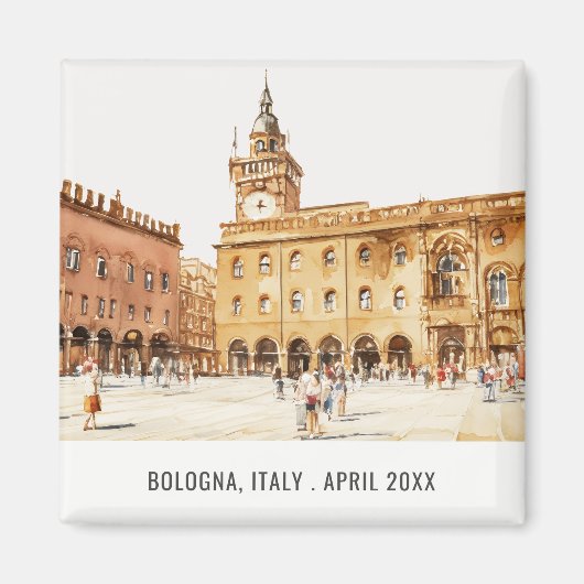 ピアッツァボローニャイタリア水彩旅行イタリアン旅行 マグネット (正面)