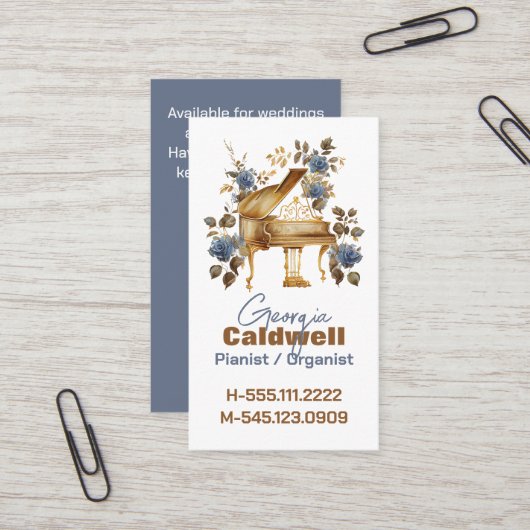 ピアニストかわいらしウォーターカラーアート 名刺 (正面/裏面インサイチュ)