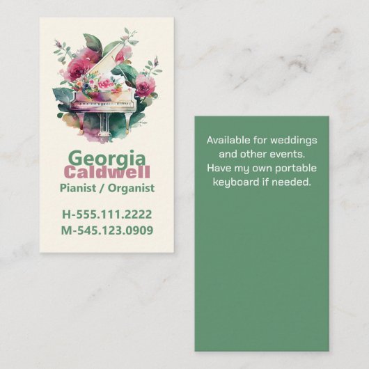 ピアニストかわいらしウォーターカラーアート 名刺 (正面/裏面)