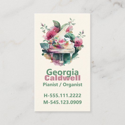 ピアニストかわいらしウォーターカラーアート 名刺 (正面)