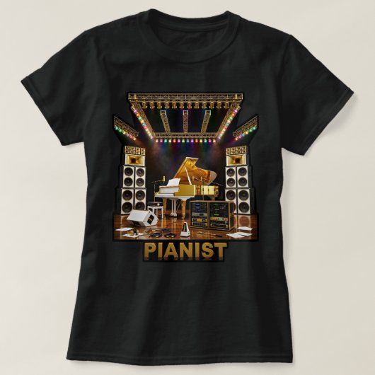 ピアニストのためのラグジュアリーグランドピアノアート Tシャツ (デザイン正面)