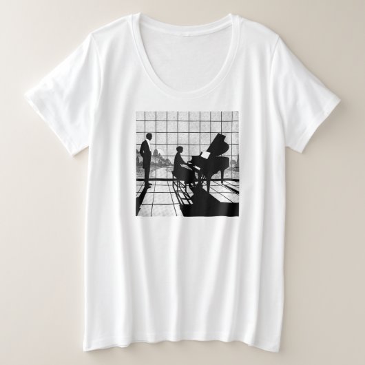 「ピアニストのセレナーデ」クラシック プラスサイズTシャツ (デザイン正面)