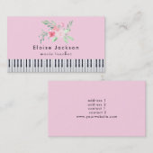 ピアニストのパステルピンクとグリーン 名刺 (正面/裏面)