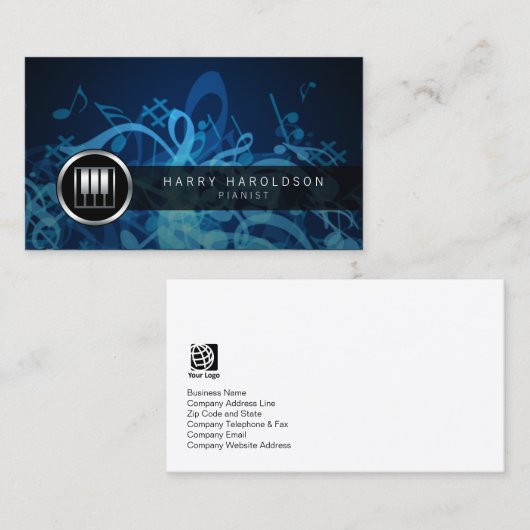 ピアニストはっきりしたピアノ鍵アイコン名刺 名刺 (正面/裏面)