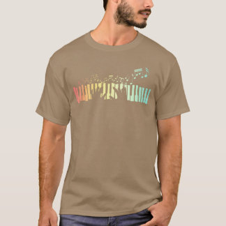 ピアニストへのギフトアイデア キーボード 音符 ピアノ リトロ Tシャツ