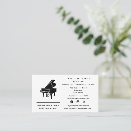 ピアニストピアノ先生伴奏者おもしろいソーシャルメディア 名刺 (スタンド正面)