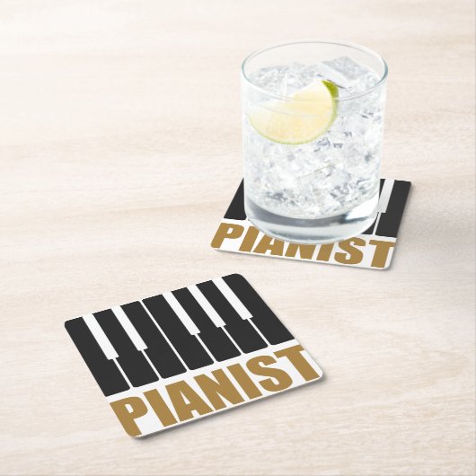 ピアニストモダンタイポグラフィ スクエアペーパーコースター (インサイチュ)