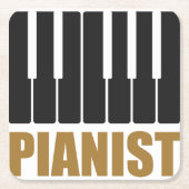 ピアニストモダンタイポグラフィ スクエアペーパーコースター (正面)