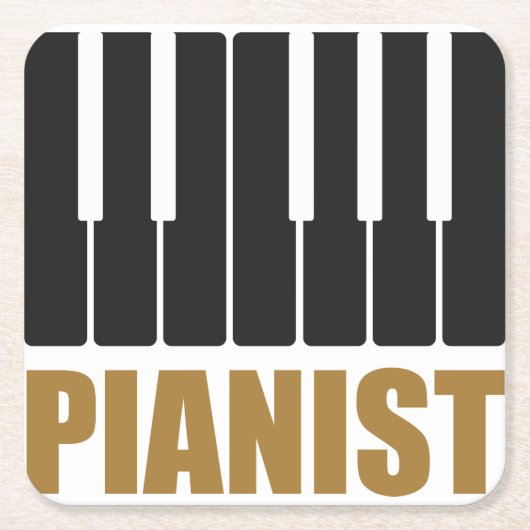 ピアニストモダンタイポグラフィ スクエアペーパーコースター (正面)