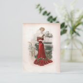 ピアニストヴィンテージエドワルドファッションイラストレーション ポストカード (スタンド正面)