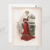 ピアニストヴィンテージエドワルドファッションイラストレーション ポストカード (正面/裏面)