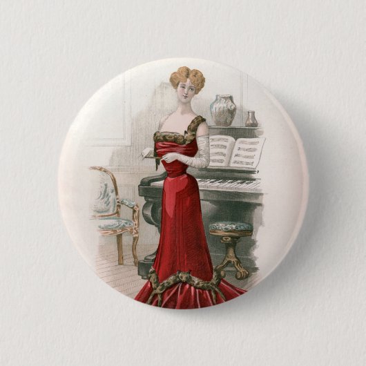 ピアニストヴィンテージエドワルドファッションイラストレーション 缶バッジ (正面)