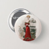 ピアニストヴィンテージエドワルドファッションイラストレーション 缶バッジ (正面&裏面)