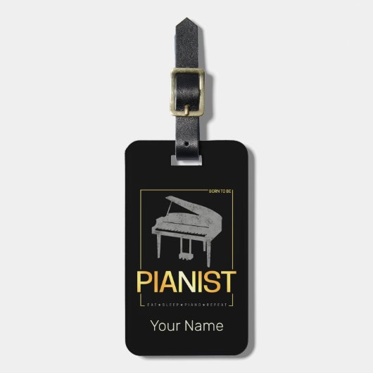 ピアニスト生まれにピアニストするためのミュージシャンヴィンテージデザイン ラゲッジタグ (正面縦)