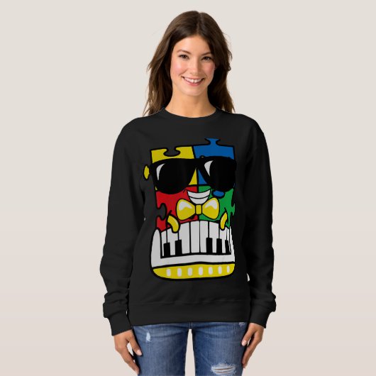 ピアニスト自閉症意識かわいいピアノパズルPiece B スウェットシャツ (正面フル)