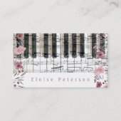 ピアニスト鍵とピンクの水彩花 名刺 (正面)