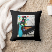 ピアノおよび花の枕 クッション (ブランケット)