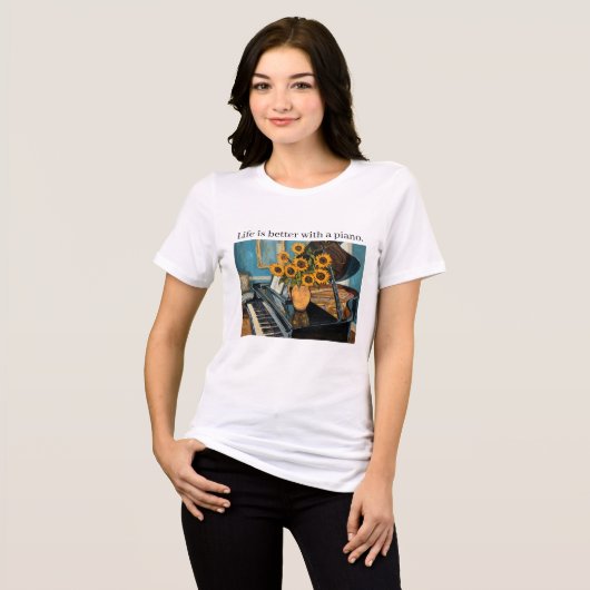 ピアノがあると人生はもっと素敵 - 美しいアート! トライブレンドTシャツ (正面全面)