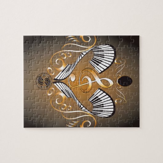 ピアノが付いているクレフ、音符記号 ジグソーパズル (横)