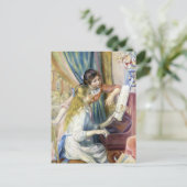 ピアノでの若い女の子達バイピエールルノアール ポストカード (スタンド正面)