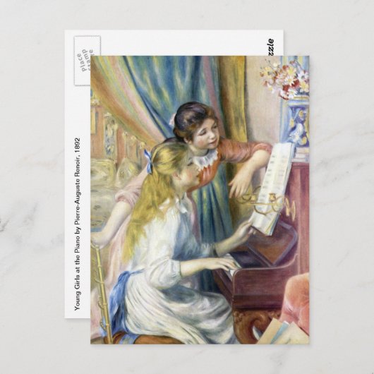 ピアノでの若い女の子達バイピエールルノアール ポストカード (正面/裏面)