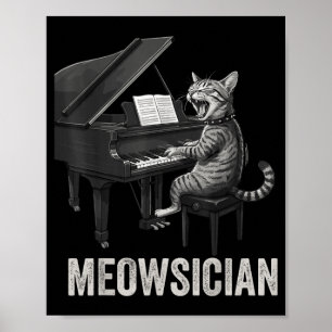 ピアノで演奏する面白い猫 音楽のパロディ ミュージシャンバンド ポスター