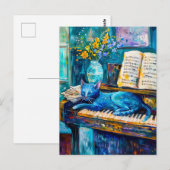 ピアノで眠る猫の絵 ポストカード (正面/裏面)