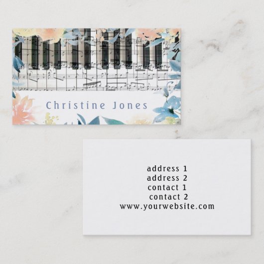 ピアノと水彩の花縁ど 名刺 (正面/裏面)
