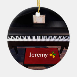 ピアノと赤のピアノスツール、クリスマステンプレート セラミックオーナメント