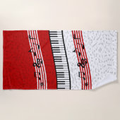 ピアノと音楽スコア赤いビーチタオル ビーチタオル (正面)