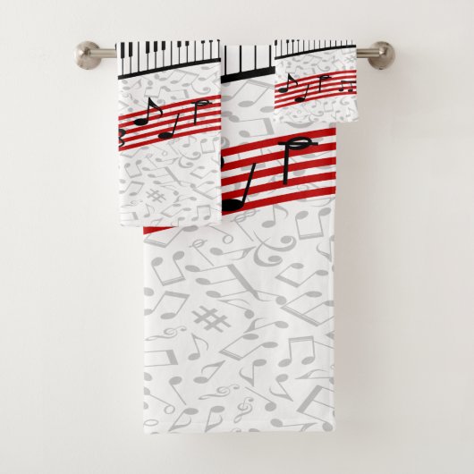 ピアノと音楽スコア赤バスタオルセット バスタオルセット (インサイチュ)