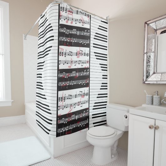 ピアノと音楽スコア2ピアノ シャワーカーテン (インサイチュ)