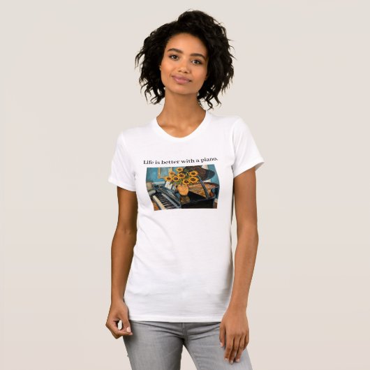 ピアノのある生活は最高!美しいアート Tシャツ (正面フル)