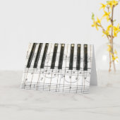 ピアノのキーボードと音楽ノート カード (黄色い花)