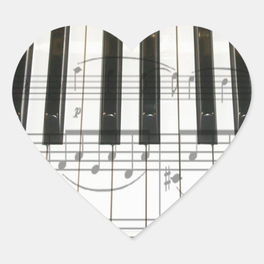 ピアノのキーボードと音楽ノート ハートシール (正面)