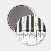 ピアノのキーボードと音楽ノート マグネット (正面/裏面)