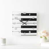 ピアノのキーボード鍵(数字あり) スクエア壁時計 (ホーム)