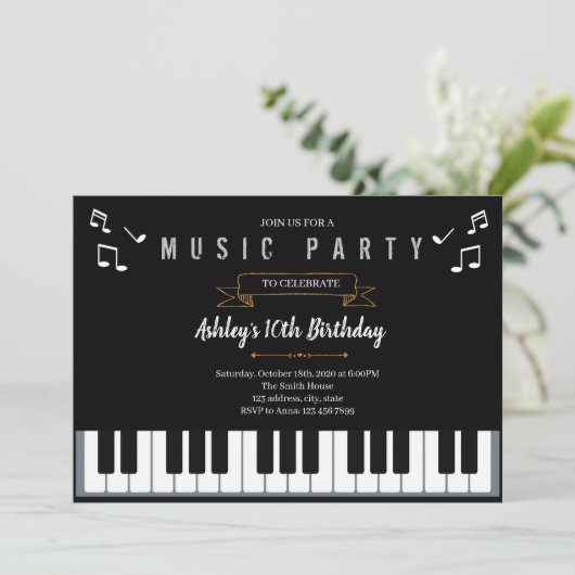 ピアノのテーマパーティーの招待 招待状 (スタンド正面)