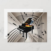 ピアノのノートとスタッフ ポストカード (正面/裏面)