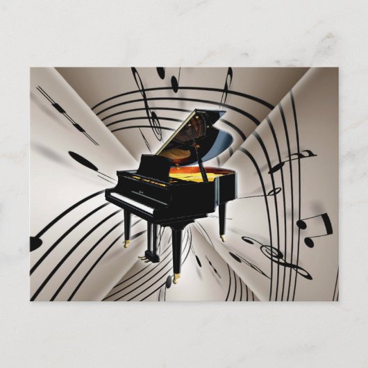ピアノのノートとスタッフ ポストカード (正面)