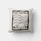 ピアノのホワイトキャットのウィンキングピアノ音符バーフレーム クッション (正面)