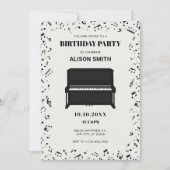 ピアノのメロディ音楽ノート誕生日 招待状 (正面)