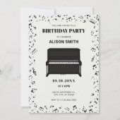 ピアノのメロディ音楽ノート誕生日 招待状 (正面)