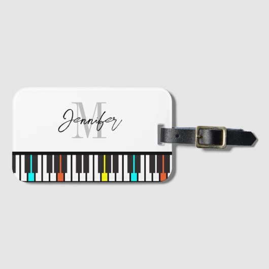 ピアノのモノグラムパーソナライズされた名 ラゲッジタグ (正面横)