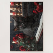 ピアノの上に寝そべった黒猫 ジグソーパズル (縦)