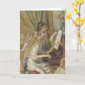 ピアノの女の子ルノアール印象派絵画の カード (黄色い花)