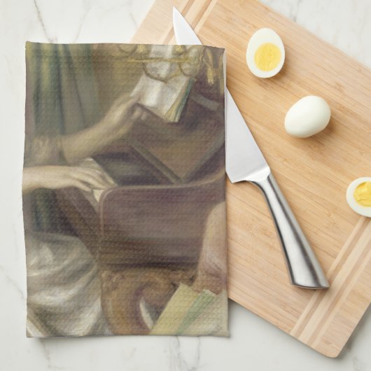 ピアノの女の子ルノアール印象派絵画の キッチンタオル (四つ折り)