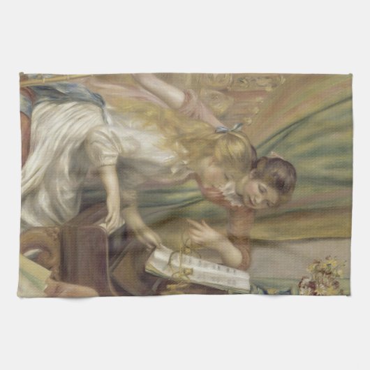 ピアノの女の子ルノアール印象派絵画の キッチンタオル (横)