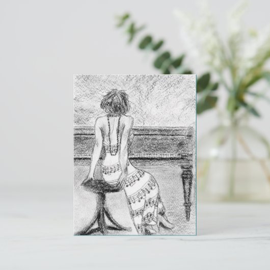 ピアノの女性のはがき ポストカード (スタンド正面)