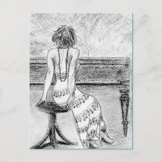 ピアノの女性のはがき ポストカード (正面)